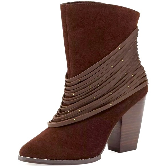 Kelsi Dagger Fringe Suede Stud Cowboy Ankle Boots